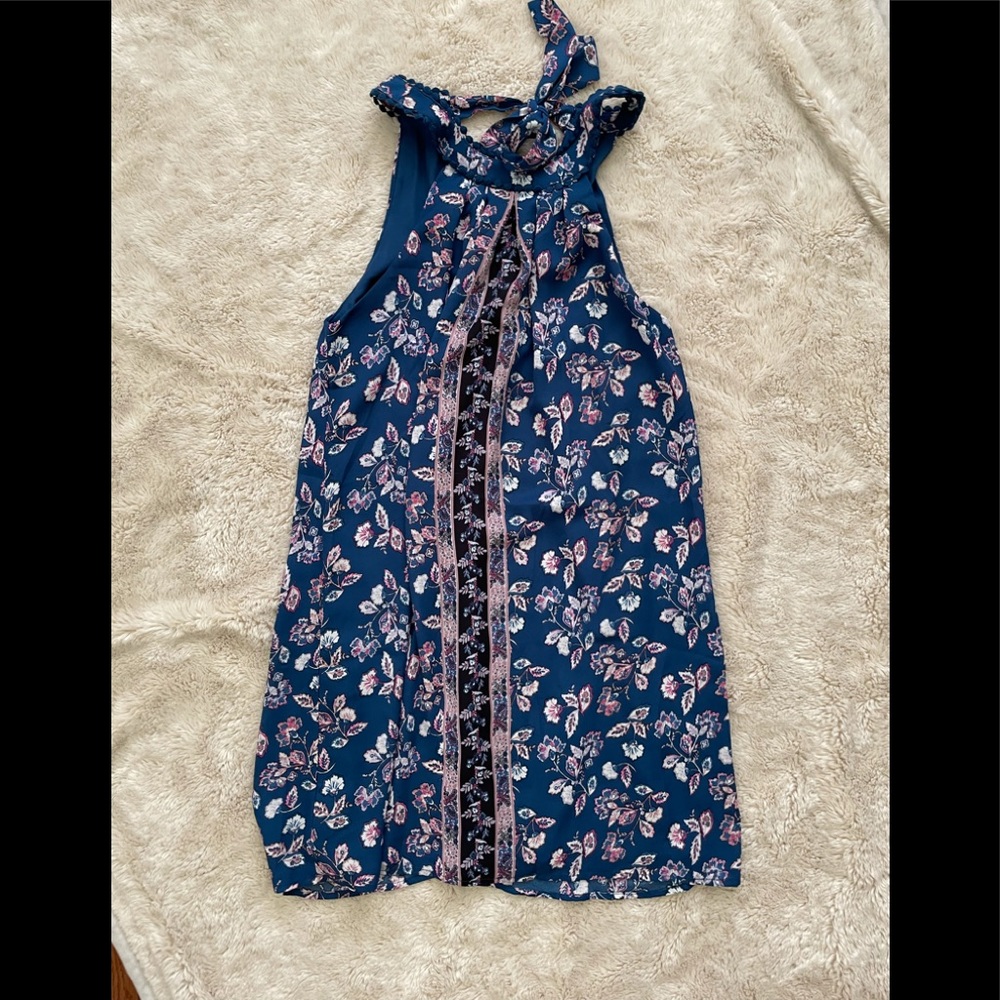 Blue Rain - Blue and Pink Floral Dress - S